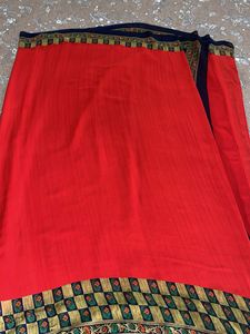Red &amp; blue print saree with blouse