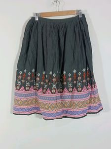 Black Printed Casual Skirt (Women)
