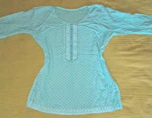 Cotton Light Blue Embroidered Kurta