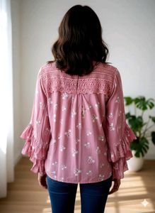 Pink Printed Top with layered sleeves