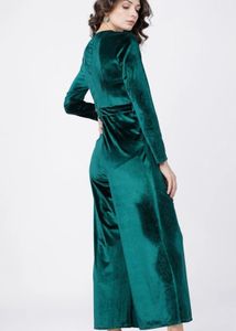 Tokyo Talkies Elegant Green Velvet Jumpsuit XL
