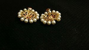 Pearl &amp; Red Flower Stud Earrings