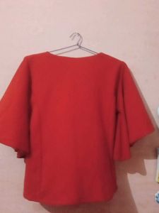 Red Lace-Up Back Blouse