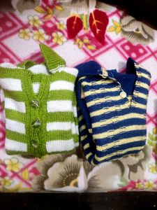 Green &amp; White Striped Baby Sweater