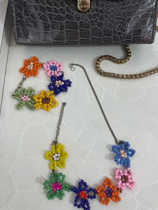 Colorful Flower Necklace and bracelete set