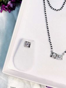Zirconia Mangalsutra With Earrings Pure Silver 925