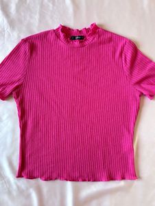 Shein Barbie Pink Ribbed Top