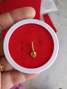 Gold Nose Pin with Green Stone