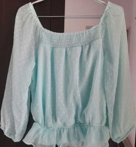 Honey by Pantaloons Women Sea Green SelfDesign Top