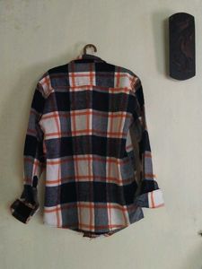 Orange &amp; Navy Plaid Flannel Shirt