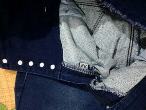 Dark Blue Jeans With Cut On Left Leg..