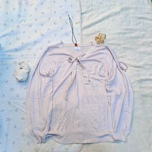 Pastel Tie-Neck Long Sleeve Top