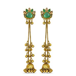 Green & Gold Kashmiri Jhumka Earrings