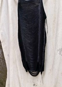 19296. Elegant Black Fringe Dress