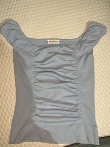Light Blue Crop Top With Half Sleeves Wit