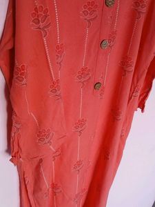 peachl Floral Print Kurta  plazo