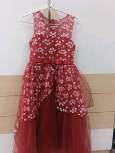 Deep Red Colour Party Gown For 6-9