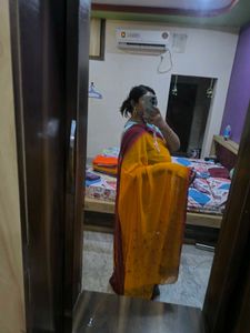 Vintage Yellow Saree With Maroon Boundary