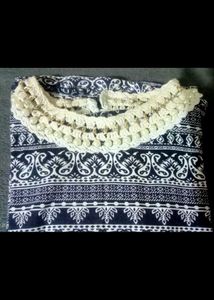 Paisley Print Top with Crochet Collar