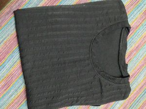 Black Tshirt With White Floral Work