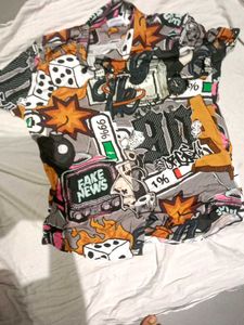 Graphic Print Short Sleeve Button-Up