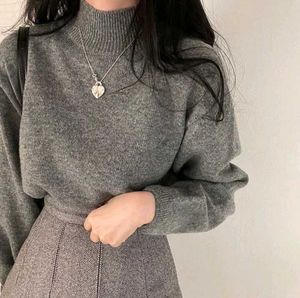 Cozy Grey Ribbed Knit Turtleneck Sweater