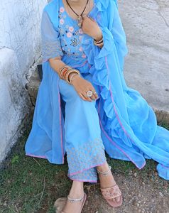 Beautiful Partywear Fancy Light Weight Sky 💙 Blue