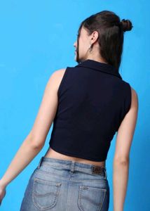 Chic Navy Cropped Vest