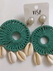 Green Boho Shell Earrings