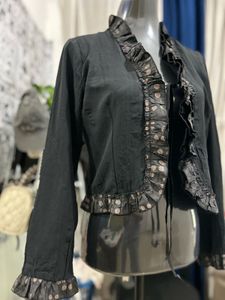 Ruffled Black Cropped Jacket