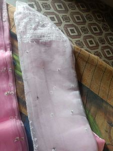 NewPink Embroidered Saree With White Blouse Piece