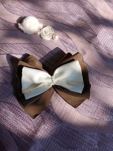 Brown &amp; White Bow Hair Clip