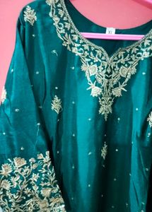 Emerald Green Embroidered Kurti Gharara Suit Sets