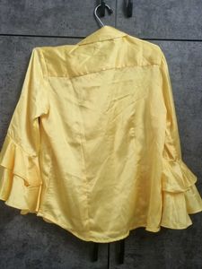 Yellow Ruffle Sleeve Button-Down Top