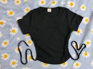 Black Ribbed Tie-Up Top