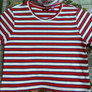 Red & White Striped Crop Top XXL