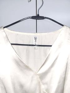 ZARA Off-White Satin Wrap Top