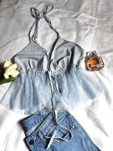 Shein Net Front Tie Top