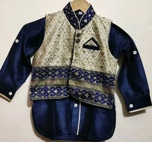 Navy Blue Kurta Waistcoat Set For 3- 4 Year Boy