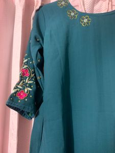 Teal Embroidered Kurti