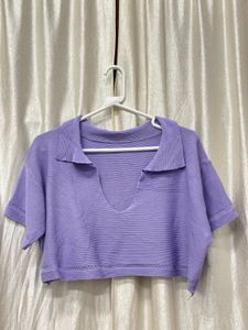 Lavender Cropped Polo Top
