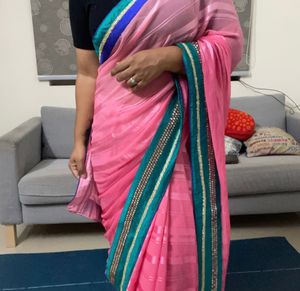 A Beautiful Ombre Pink Sare With Blouse