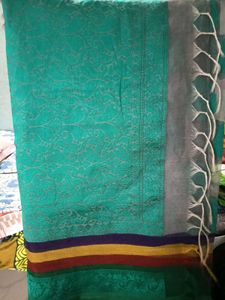 Less Used Brasso Silk Grey&SeaGreen Colour Saree