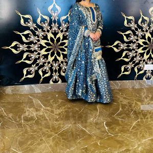 Elegant Blue &amp; Gold Gharara Suit
