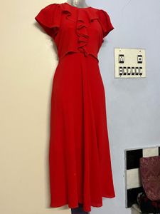 Pintrest Elegant Red Ruffled Midi Dress