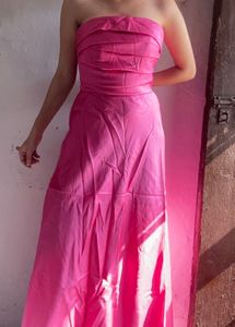 Pink Strapless Maxi Dress [ Back Picture In Video]