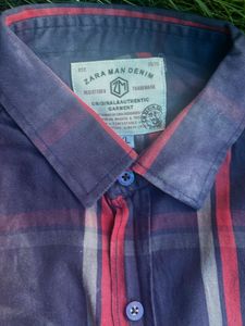 Zara Raw Denim Plaid Shirt - Men&#39;s Size M