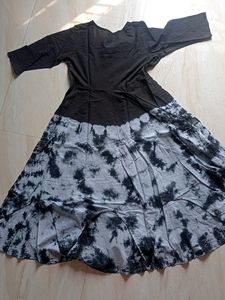 Black And Gray Pure Cotton Anarkali Dress