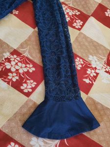 Navy Lace &amp; Jersey Dress