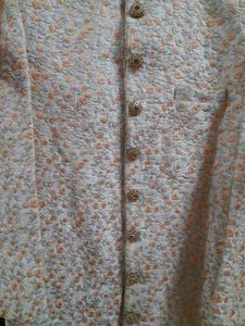 Cream Silk Sherwani With Embroidery